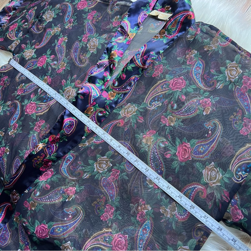Vintage Victoria’s Secret Gold Label Robe Kimono Floral Paisley Blue Red OS Chic - Picture 10 of 16